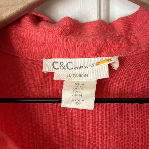 C&C California | Sleeveless 100% Linen Dress w. Collar in Coral Size 10 Summer - Picture 5 of 9